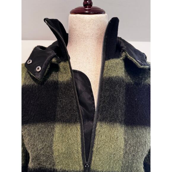 Alice & Olivia Black and Olive Plaid Hooded Bomber Jacket XS - Picture 8 of 9